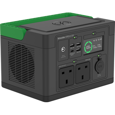 Schneider OffGrid Portable Power Station 500, 230V, 517Wh Lithium-ion, LCD, 2 BS1363 UK outlets, Sinewave, 3 USB-A, 2 USB-C, Wireless Charger (PPS500-UK)