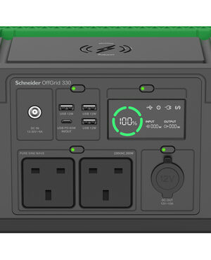 Schneider OffGrid Portable Power Station 500, 230V, 517Wh Lithium-ion, LCD, 2 BS1363 UK outlets, Sinewave, 3 USB-A, 2 USB-C, Wireless Charger (PPS500-UK)
